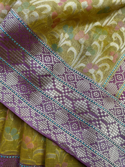 YELLOW KORA TISSUE PURE HANDLOOM BANARASI SAREE