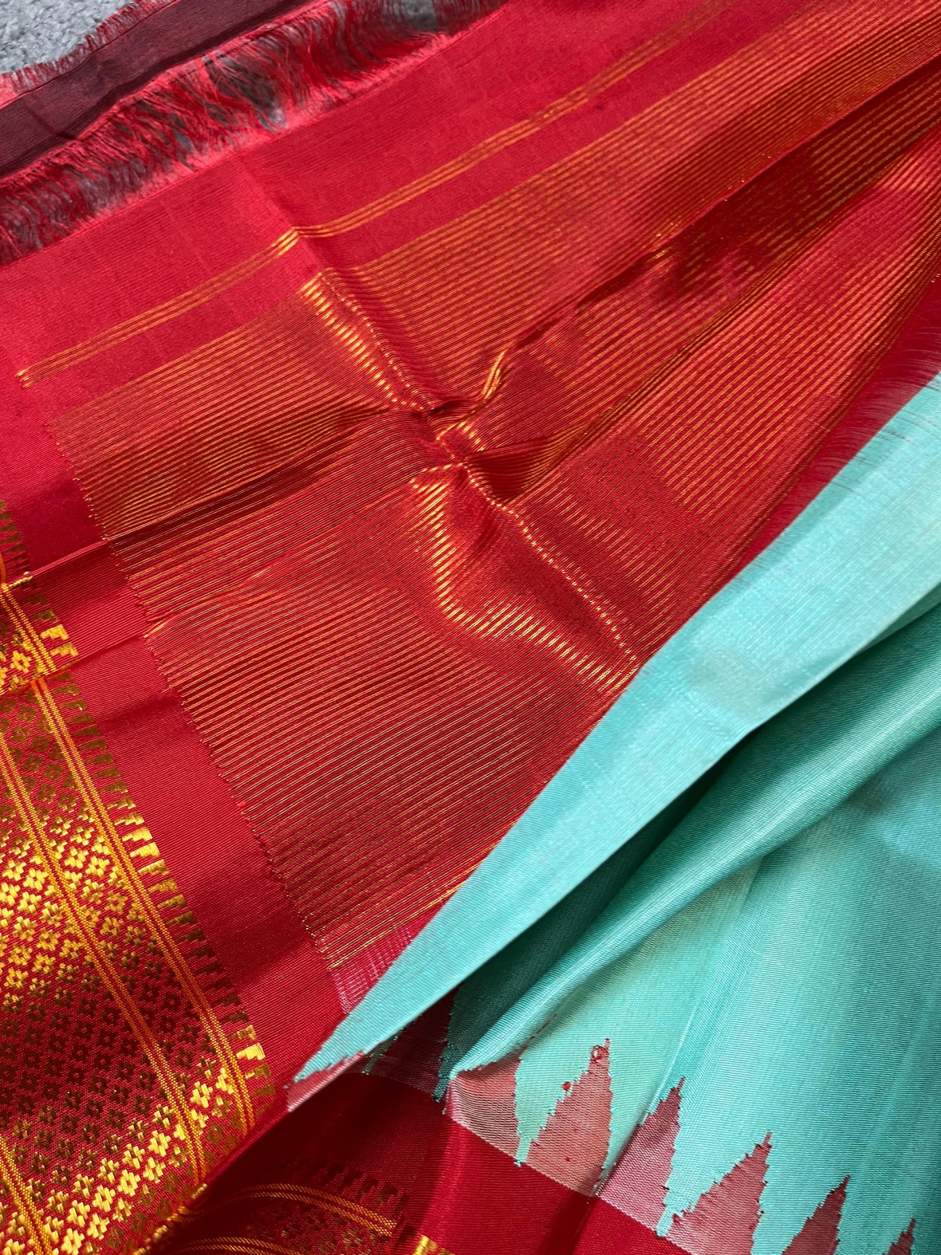 ICE BLUE SILK PURE HANDLOOM GADWAL DUPATTA