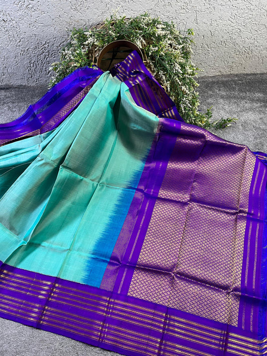 ICE BLUE SILK PURE HANDLOOM GADWAL DUPATTA