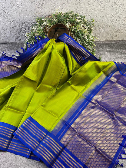 PARROT GREEN SILK PURE HANDLOOM GADWAL DUPATTA