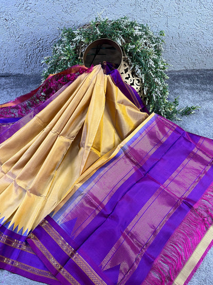 BEIGE SILK PURE HANDLOOM GADWAL DUPATTA