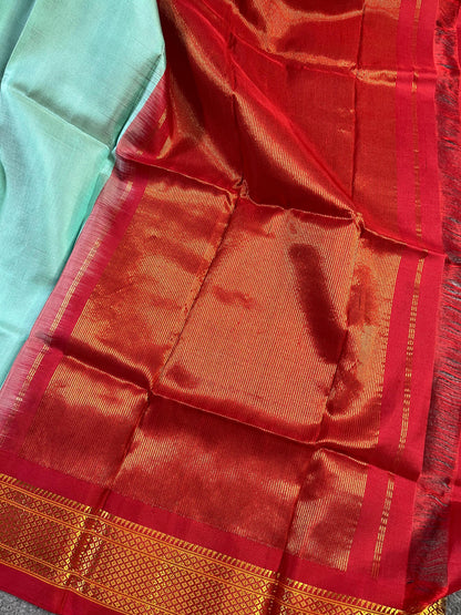 ICE BLUE SILK PURE HANDLOOM GADWAL DUPATTA