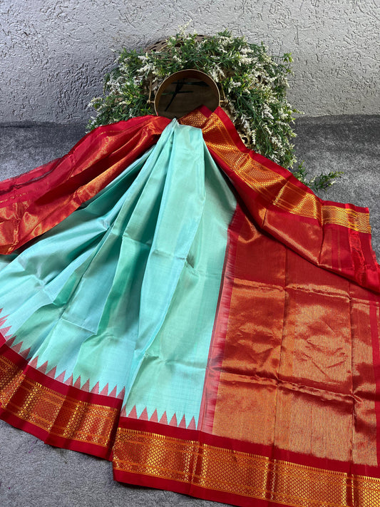 ICE BLUE SILK PURE HANDLOOM GADWAL DUPATTA