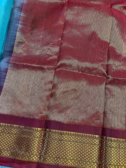 ICE BLUE SILK PURE HANDLOOM GADWAL DUPATTA