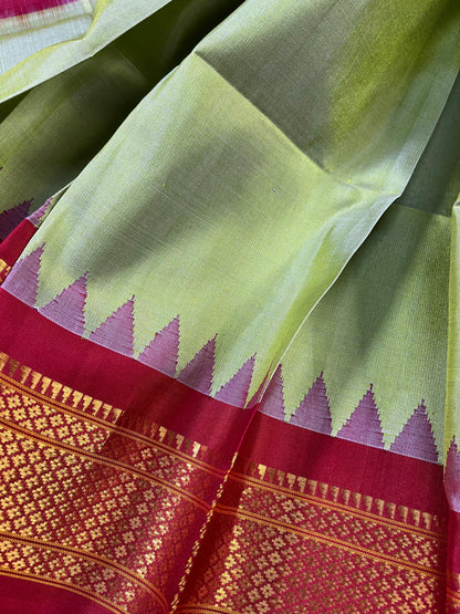 NEON GREEN SILK PURE HANDLOOM GADWAL DUPPATTA