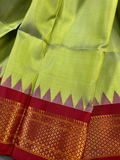 NEON GREEN SILK PURE HANDLOOM GADWAL DUPPATTA