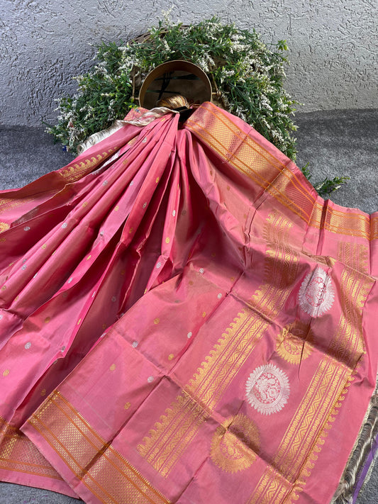 PINK SILK PURE HANDLOOM GADWAL DUPATTA