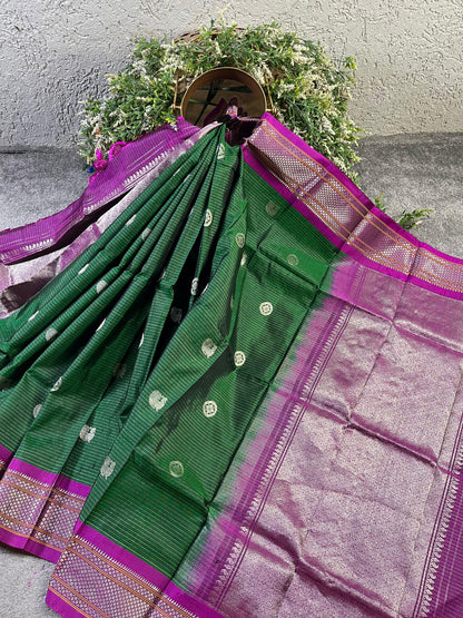 GREEN SILK PURE HANDLOOM GADWAL DUPATTA