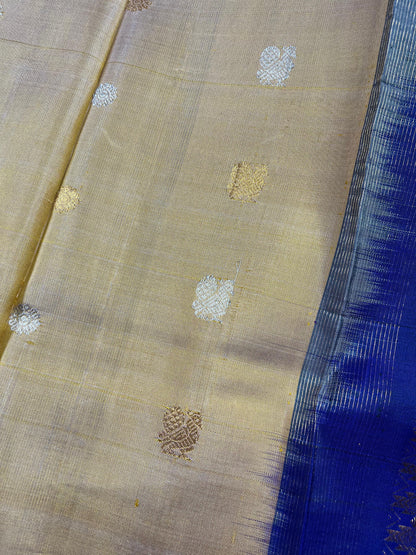 LIGHT BEIGE SILK PURE HANDLOOM GADWAL DUPATTA