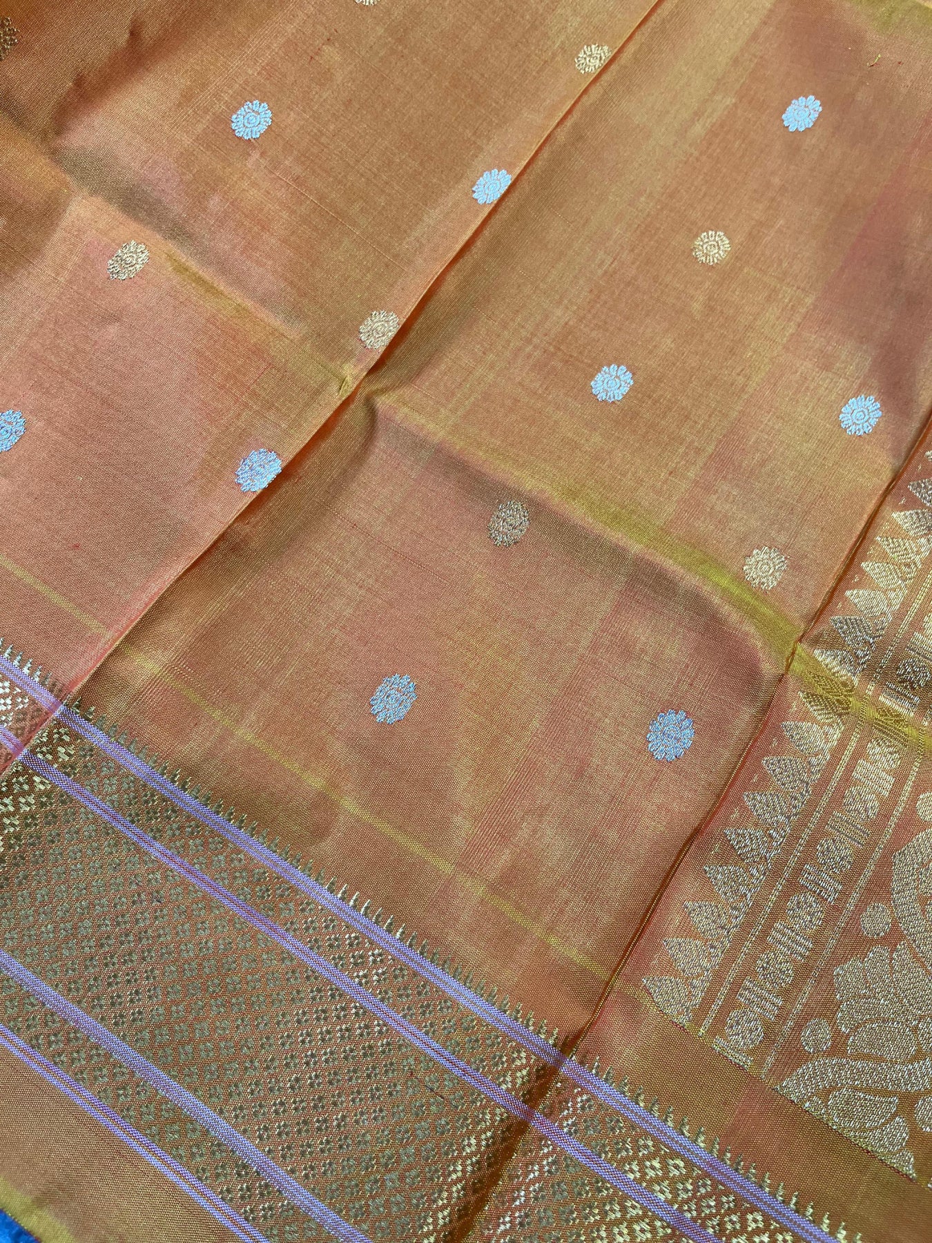 PEACH ORANGE SILK PURE HANDLOOM GADWAL DUPATTA
