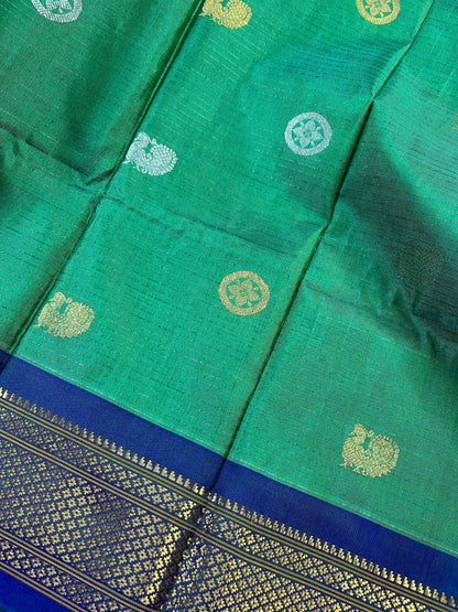 PEACOCK GREEN SILK PURE HANDLOOM GADWAL DUPATTA