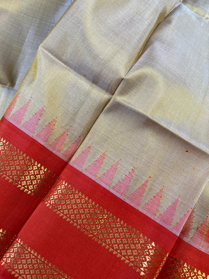 LIGHT CREAM SILK PURE HANDLOOM GADWAL DUPATTA