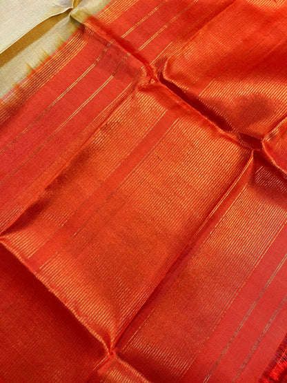 LIGHT CREAM SILK PURE HANDLOOM GADWAL DUPATTA