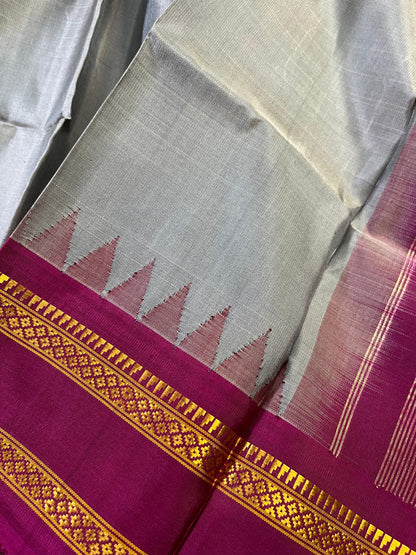 LIGHT GREY SILK PURE HANDLOOM GADWAL DUPATTA