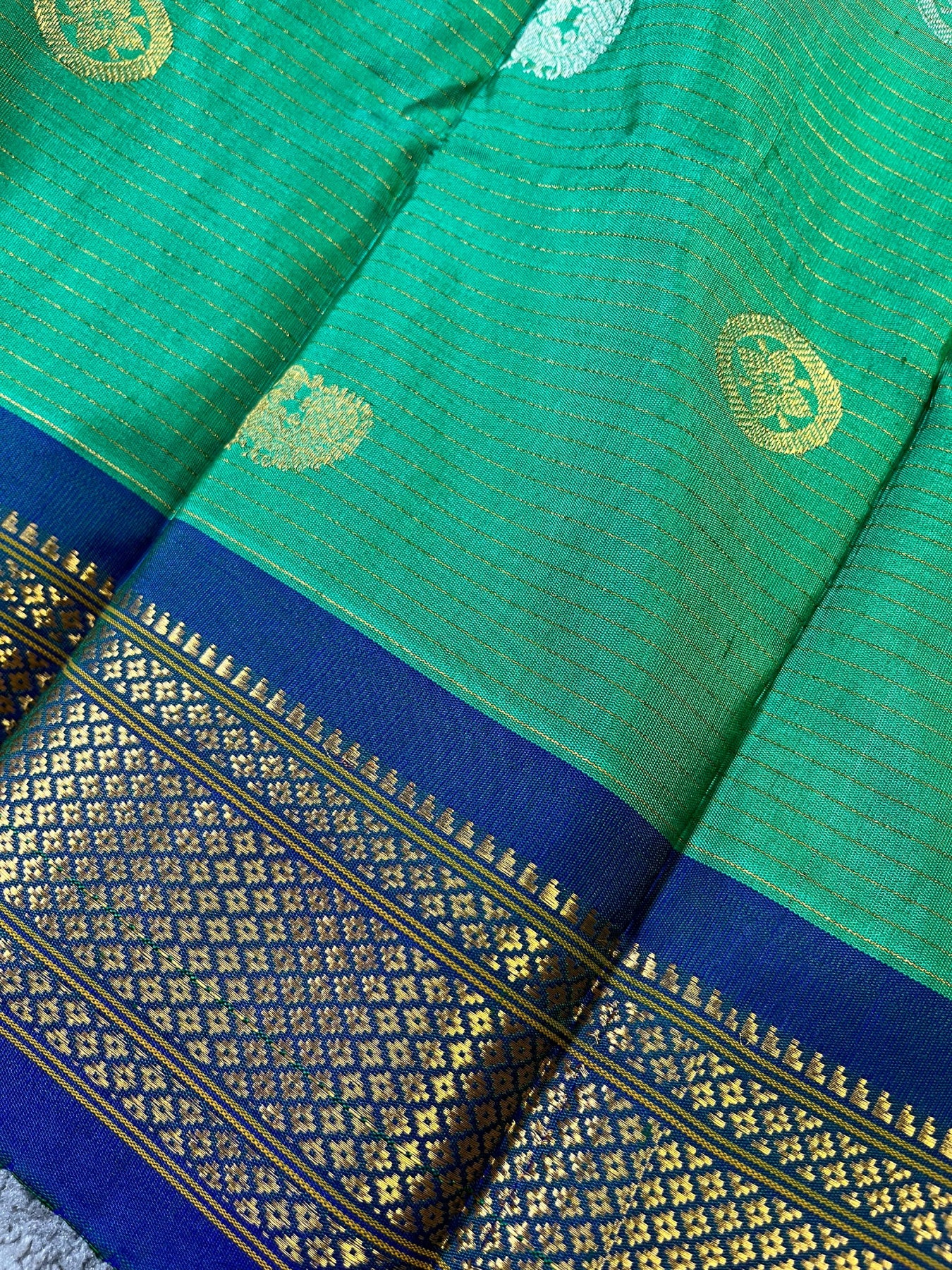 PEACOCK GREEN SILK PURE HANDLOOM GADWAL DUPATTA