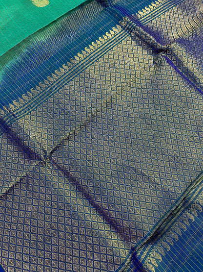 PEACOCK GREEN SILK PURE HANDLOOM GADWAL DUPATTA
