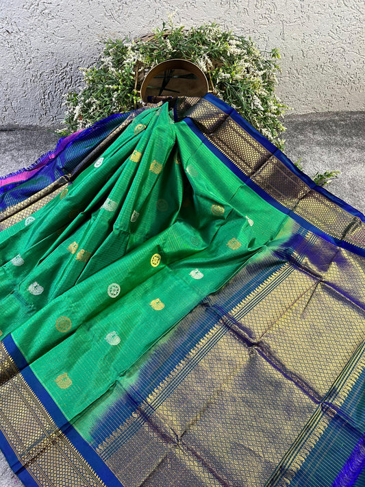 PEACOCK GREEN SILK PURE HANDLOOM GADWAL DUPATTA
