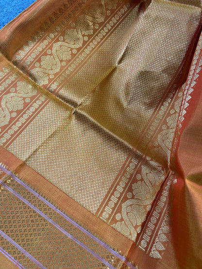 PEACH ORANGE SILK PURE HANDLOOM GADWAL DUPATTA