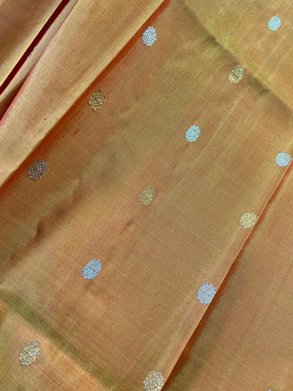 PEACH ORANGE SILK PURE HANDLOOM GADWAL DUPATTA