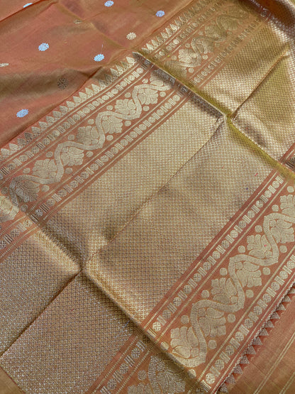PEACH ORANGE SILK PURE HANDLOOM GADWAL DUPATTA