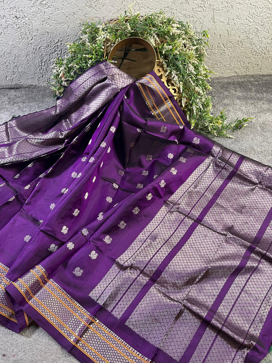 PURPLE SILK PURE HANDLOOM GADWAL DUPATTA