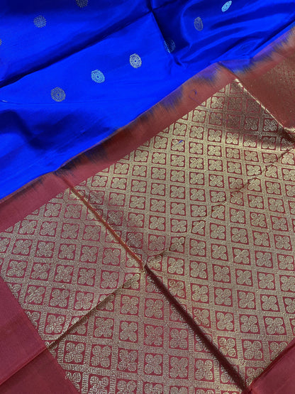 BLUE SILK PURE HANDLOOM GADWAL DUPPATTA