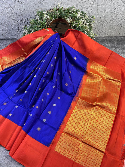 BLUE SILK PURE HANDLOOM GADWAL DUPPATTA
