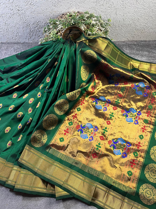 GREEN SILK PURE HANDLOOM PAITHANI SAREE