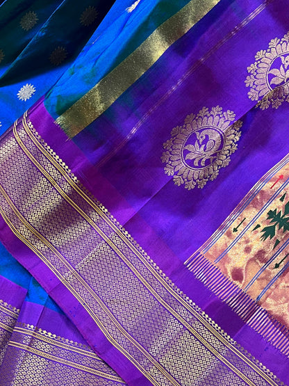 PEACOCK BLUE PURE SILK HANDLOOM PAITHANI SAREE