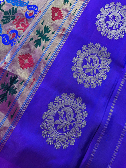 PEACOCK BLUE PURE SILK HANDLOOM PAITHANI SAREE