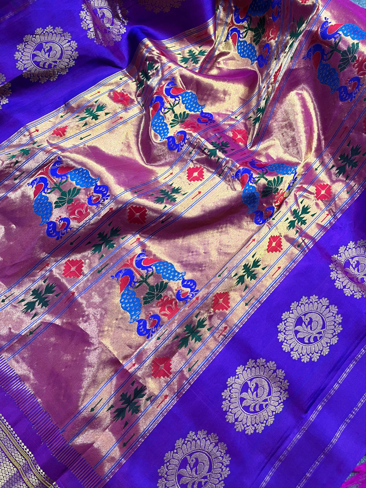 PEACOCK BLUE PURE SILK HANDLOOM PAITHANI SAREE