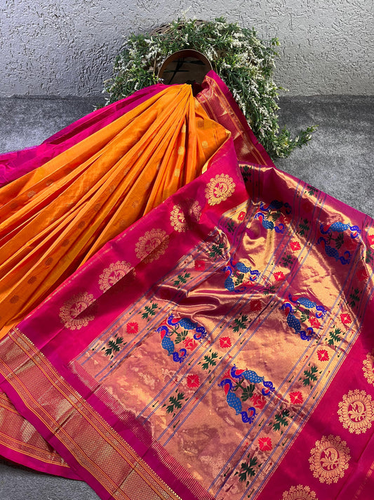 ORANGE PURE SILK HANDLOOM PAITHANI SAREE