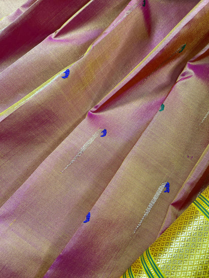 TWO TONE PINK PURE SILK HANDLOOM PAITHANI SAREE
