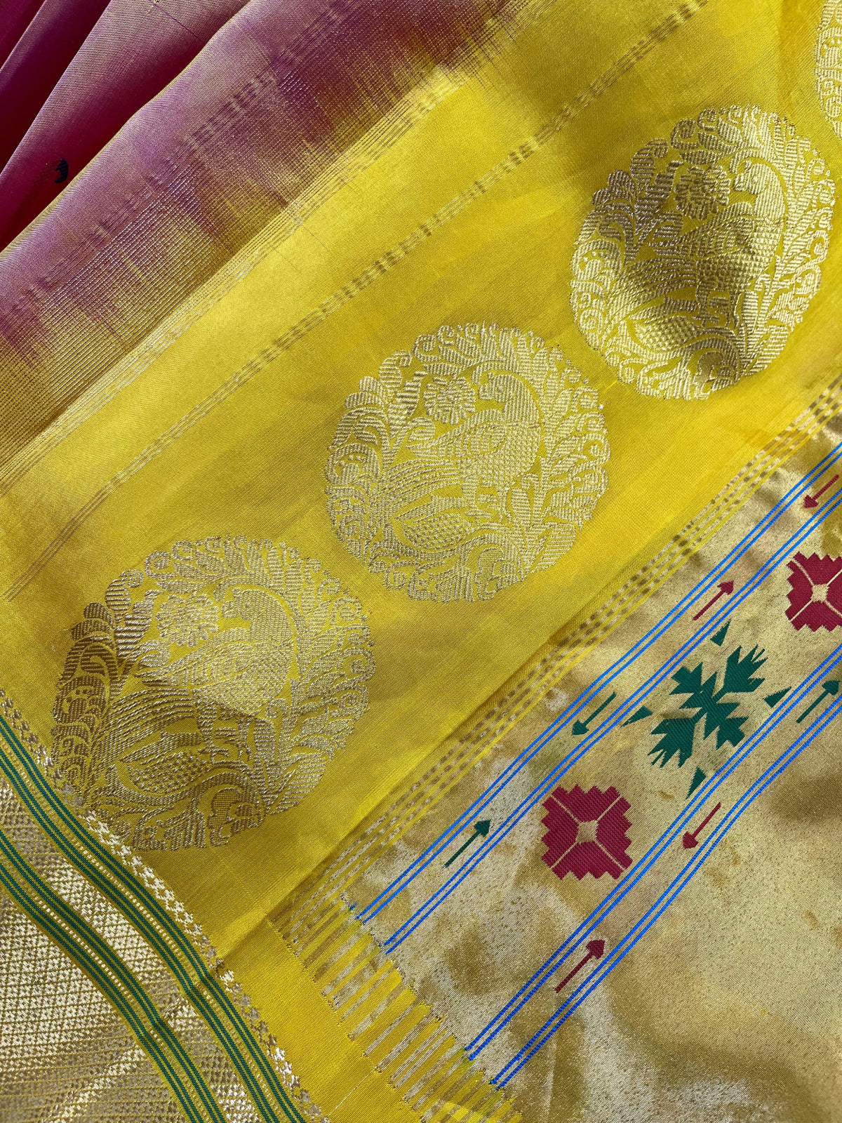 TWO TONE PINK PURE SILK HANDLOOM PAITHANI SAREE