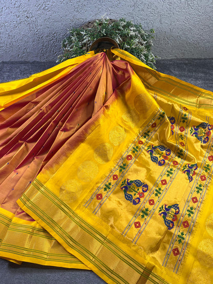 TWO TONE PINK PURE SILK HANDLOOM PAITHANI SAREE