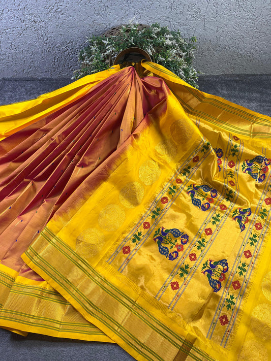 TWO TONE PINK PURE SILK HANDLOOM PAITHANI SAREE