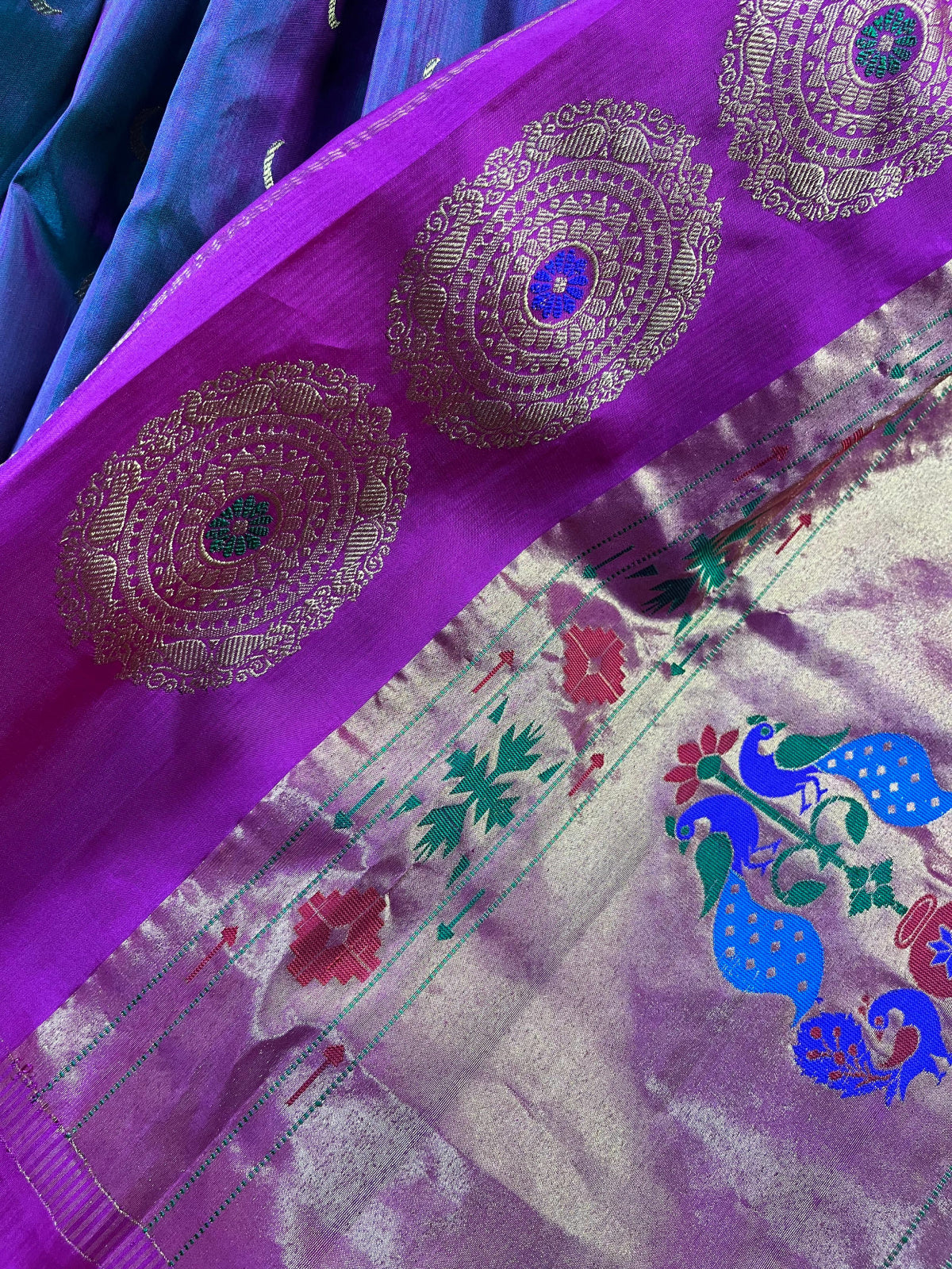 TWO TONE PURPLE PURE SILK HANDLOOM PAITHANI SAREE