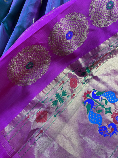 TWO TONE PURPLE PURE SILK HANDLOOM PAITHANI SAREE