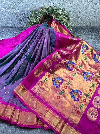 TWO TONE PURPLE PURE SILK HANDLOOM PAITHANI SAREE