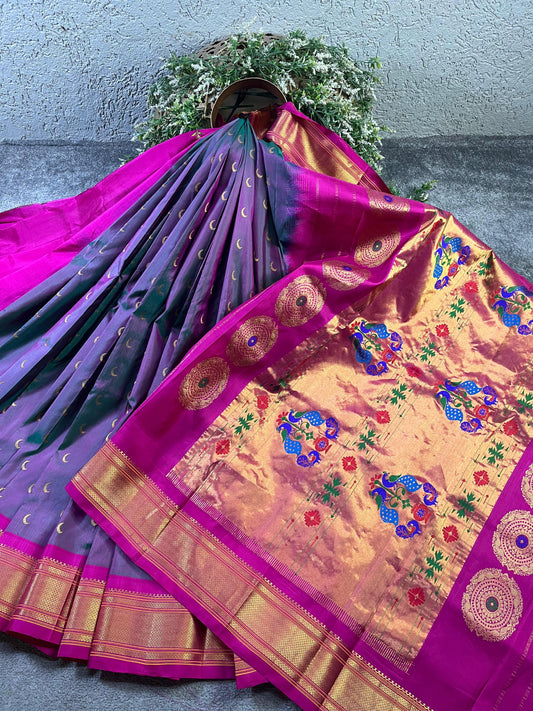 TWO TONE PURPLE PURE SILK HANDLOOM PAITHANI SAREE