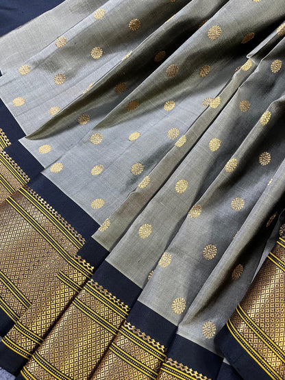 GREY SILK PURE HANDLOOM PAITHANI SAREE