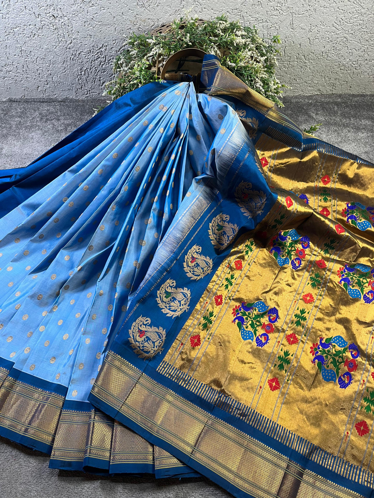 BLUE SILK PURE HANDLOOM PAITHANI SAREE