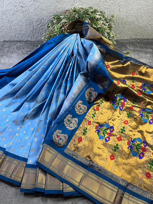 BLUE SILK PURE HANDLOOM PAITHANI SAREE