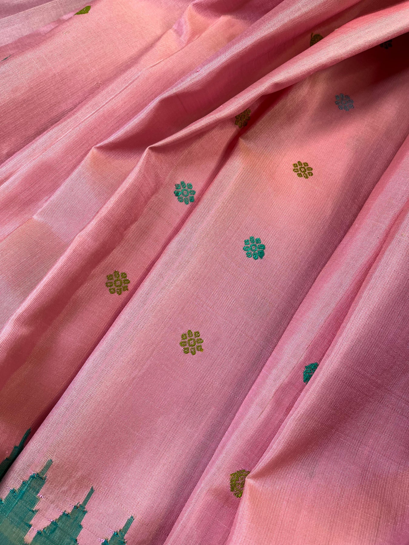 PINK DUPION SILK PURE HANDLOOM GADWAL SAREE
