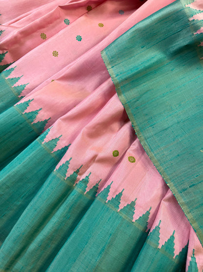 PINK DUPION SILK PURE HANDLOOM GADWAL SAREE
