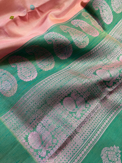 PINK DUPION SILK PURE HANDLOOM GADWAL SAREE