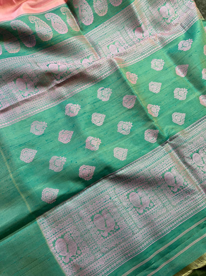 PINK DUPION SILK PURE HANDLOOM GADWAL SAREE