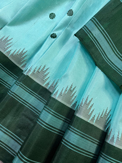 BLUE SILK PURE HANDLOOM GADWAL SAREE