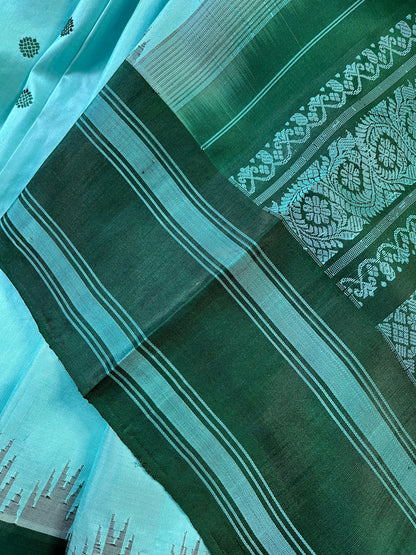 BLUE SILK PURE HANDLOOM GADWAL SAREE