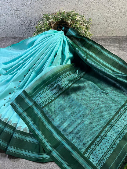 BLUE SILK PURE HANDLOOM GADWAL SAREE